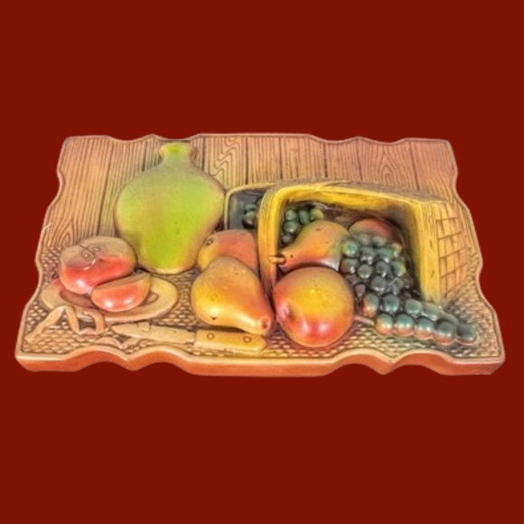 🎉Vtg Miller Studio Chalkware 1967 Fruit Basket Jug Wall Hanging Plaque H.P. - Picture 1 of 7